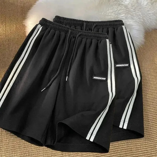 Side Striped Sweatpants Women High Waisted Loose Straight Running Shorts Summer Fashion Casual Black White Wide Leg Shorts