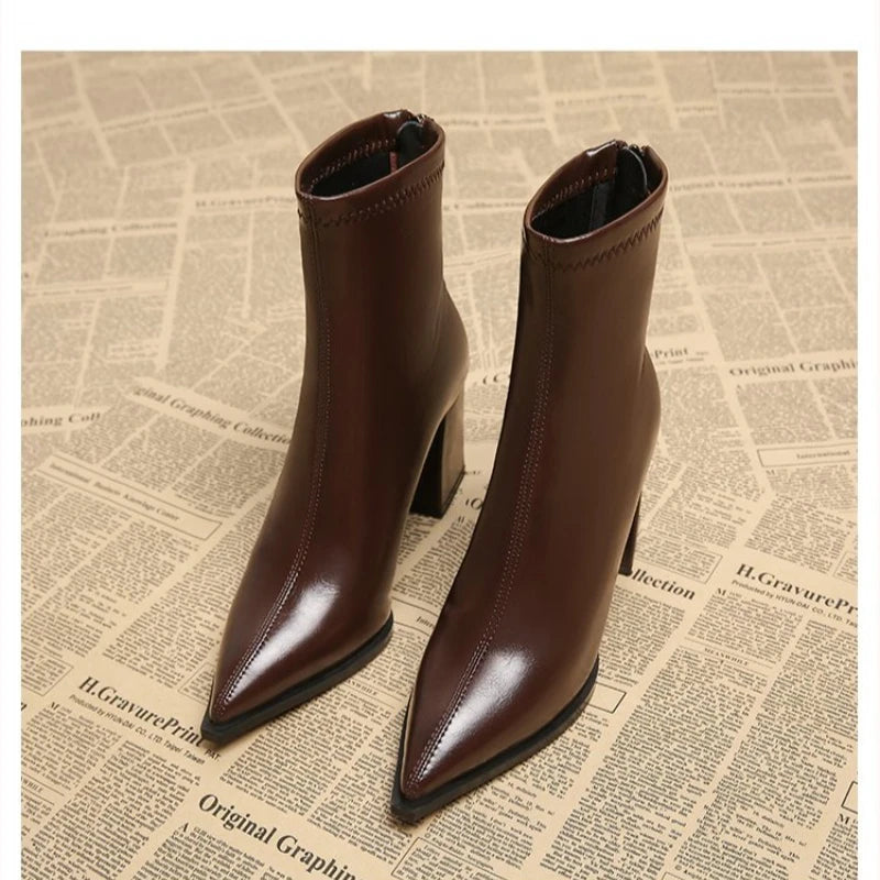 Women Elegant Outdoor Fashion Pointed Toe Boots New Retro Comfortable Ankle Boots High Heels Dress Shoes Women Zapatos De Mujer