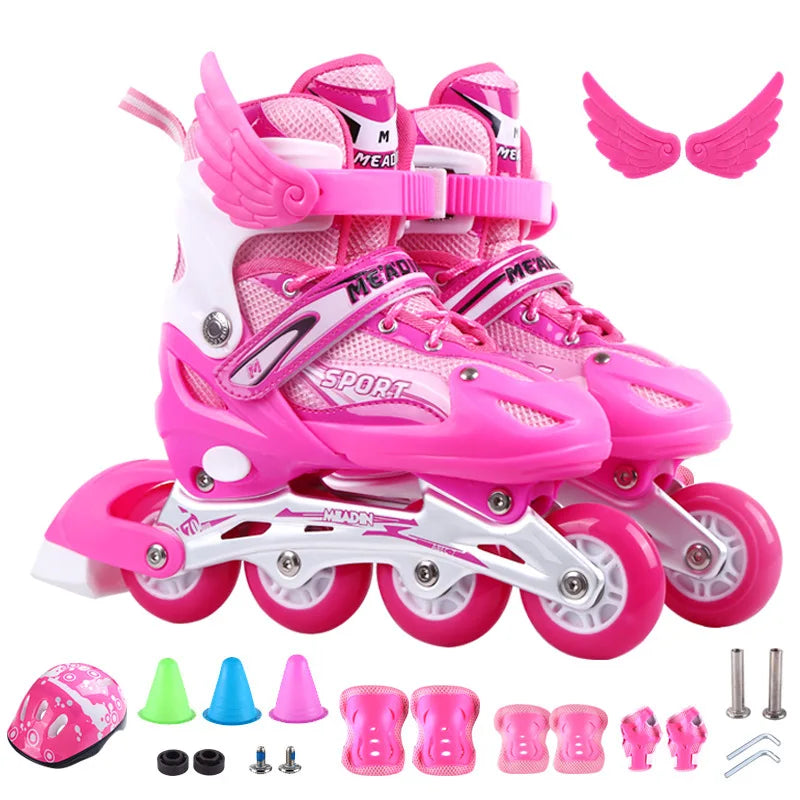 Children's skates Adjustable skates full set of flashing in-line outdoor practice roller skates