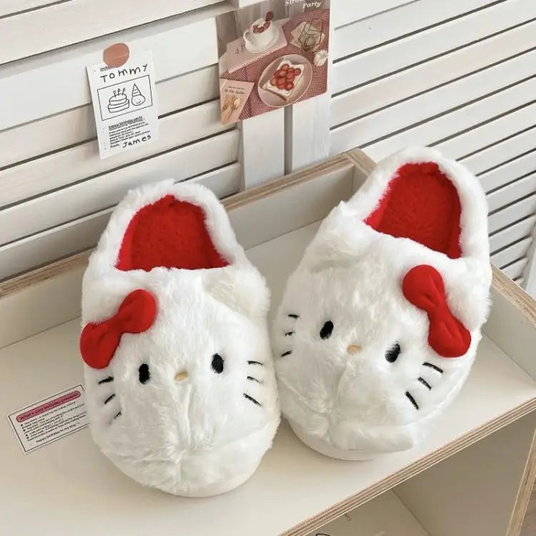 Cute Hello Kitty Anime Women Plush Slippers Sanrio Kawaii Cotton Shoes Student Winter Bedroom Soft Shoes Girls Festival Gifts