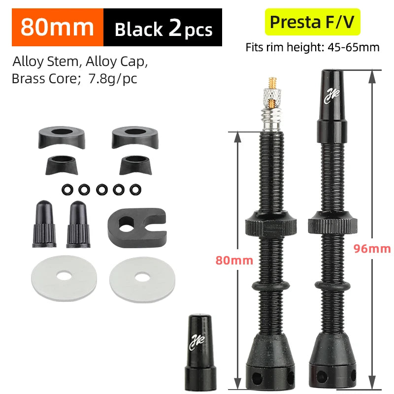 Deemount Bicycle Tubeless Carbon Rim Presta Valves 44/60/80mm F/V Brass Core CNC Machined Anodized W/Tool