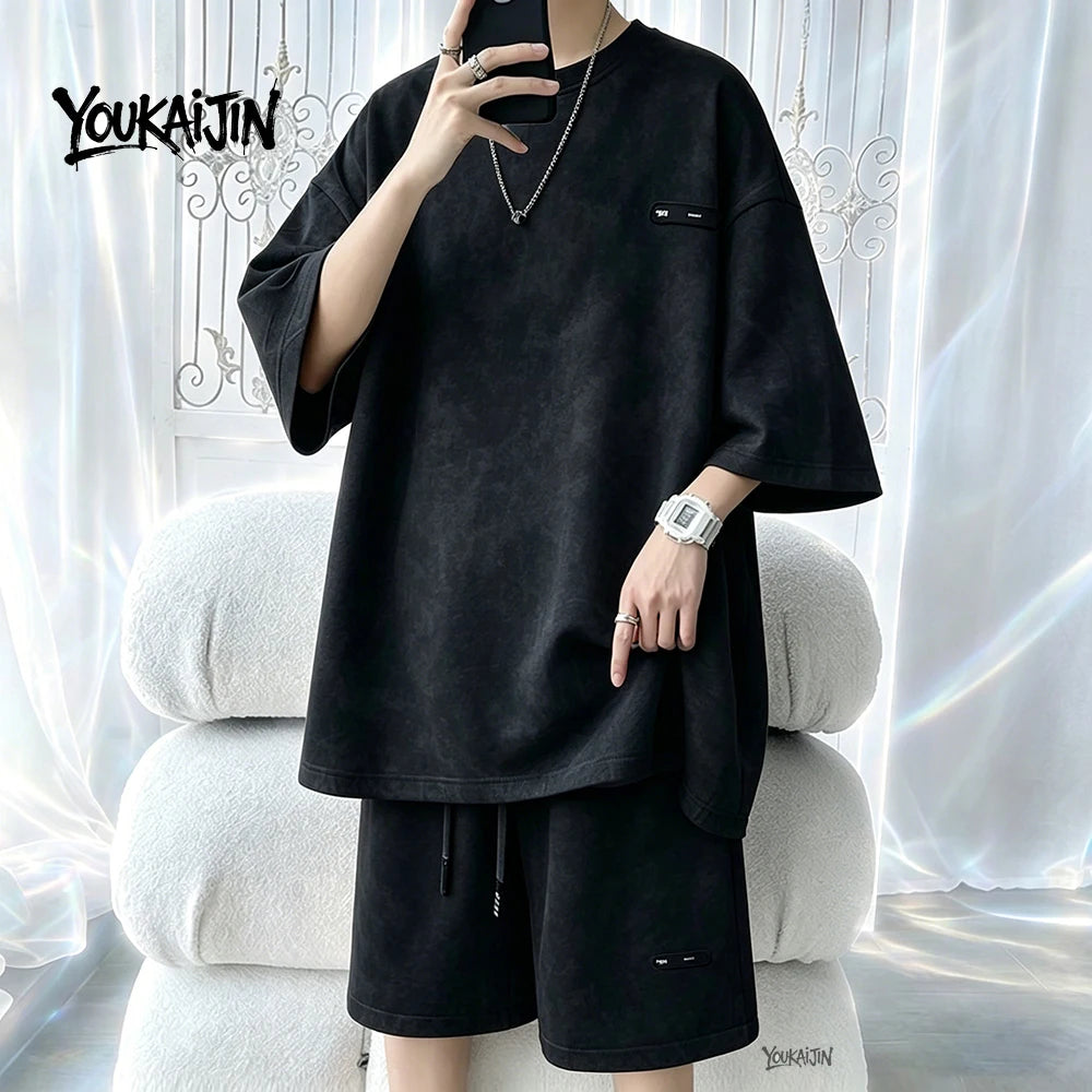 7XL 8XL Tie Dye T Shirt and Shorts Set Men White Casual Streetwear Co Ord Set Men Summer Loose Sportswear 2 Piece Outfit Men