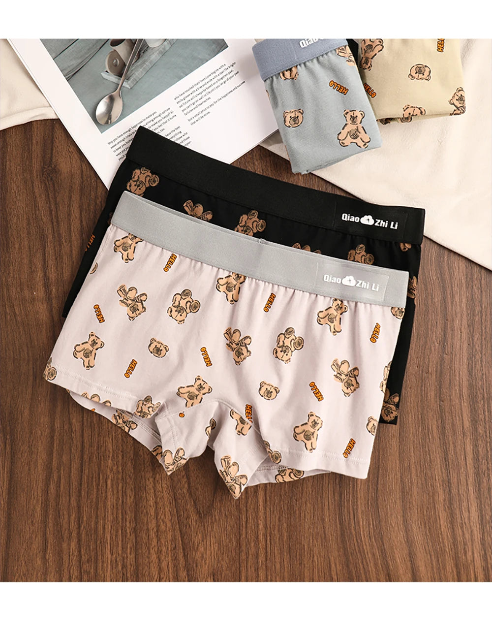 3PCS/Pack Autumn Winter Cotton Cute Bear Print Women's Panties Antibacterial Breathable Crotch Underwear Comfortable Soft Linger