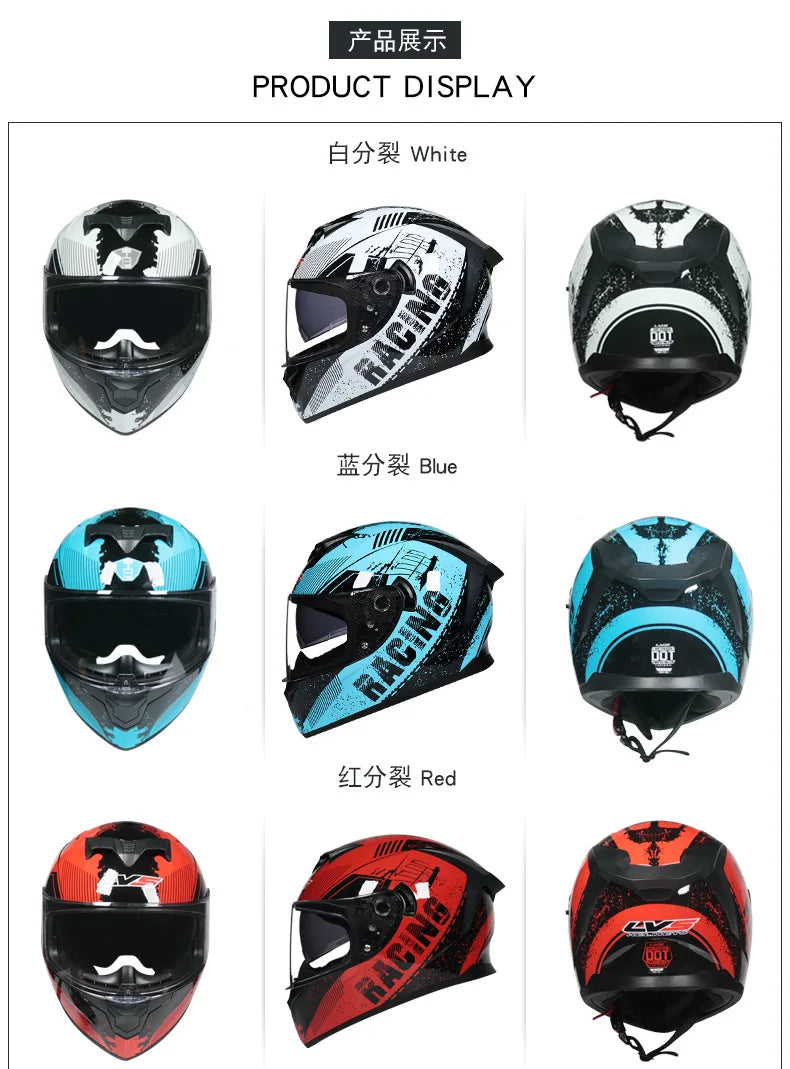 Motorcycle full Face Helmets for Men and Women Moto Racing helmet Adult safety helmet DOT certification