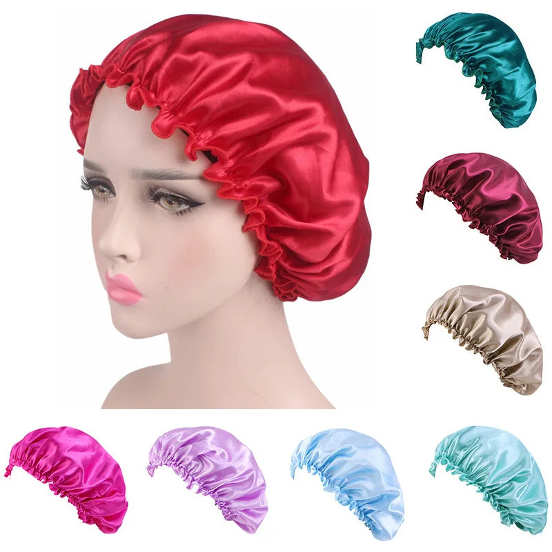 Women Solid Satin Sleeping Night Caps Elastic Band Hair Care Bonnets Used To Hair Care
