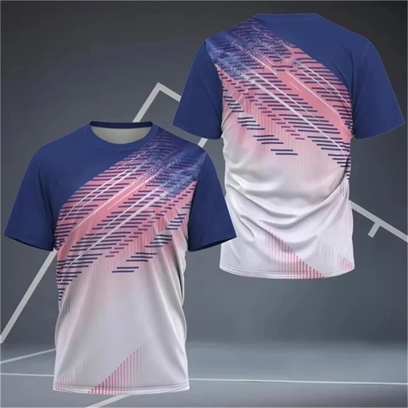 Simple Geometric Patterns Badminton T Shirts For Men Summer Fashion Short Sleeve 3D Printed T-shirt Casual Oversized Sports Tees