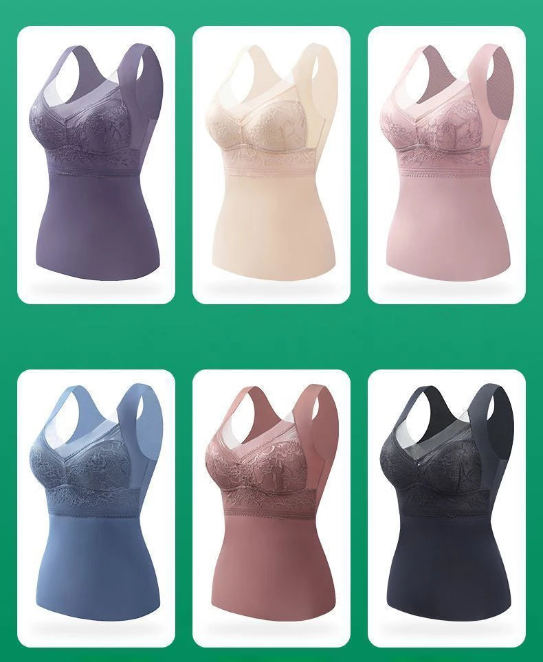 2pcs Woman Thermal Underwear Thermo Lingerie Winter Soft Warm Top Wear Thermo Vest  Undershirt Intimate Lace with Bra Padded