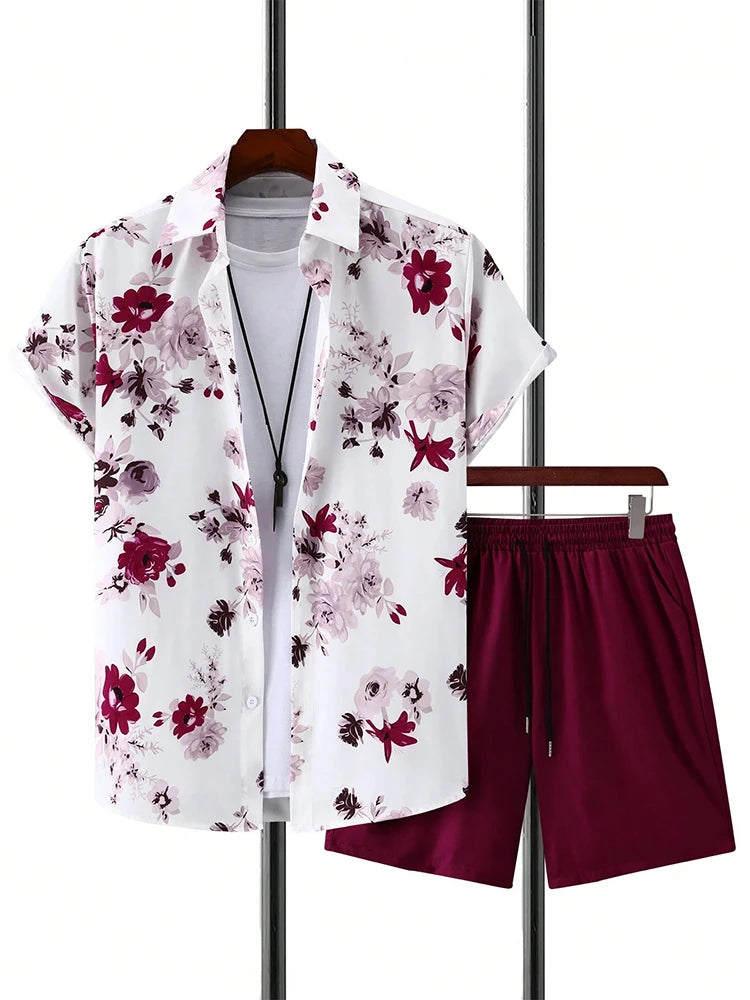 Hawaiian Men's Short Sleeve Shirt And Beach Shorts Set Beach Party Men's Shorts Summer Vacation Fashion Men's Casual Shirt
