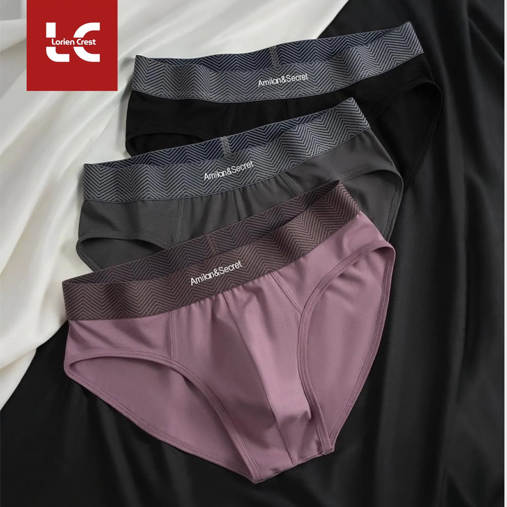 3Pcs Men’s Cotton Briefs No Fly Mid Waist U Convex Pouch Triangle Underpants Solid Color Breathable Summer Daily Underwear Male