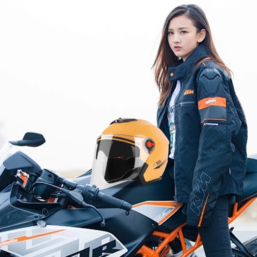Open Face Motorcycle Helmet with Sun Visor Adult Motorcycle Helmet All Year Use Adults Semi-Open Helmet Woman Men Moto Equipment