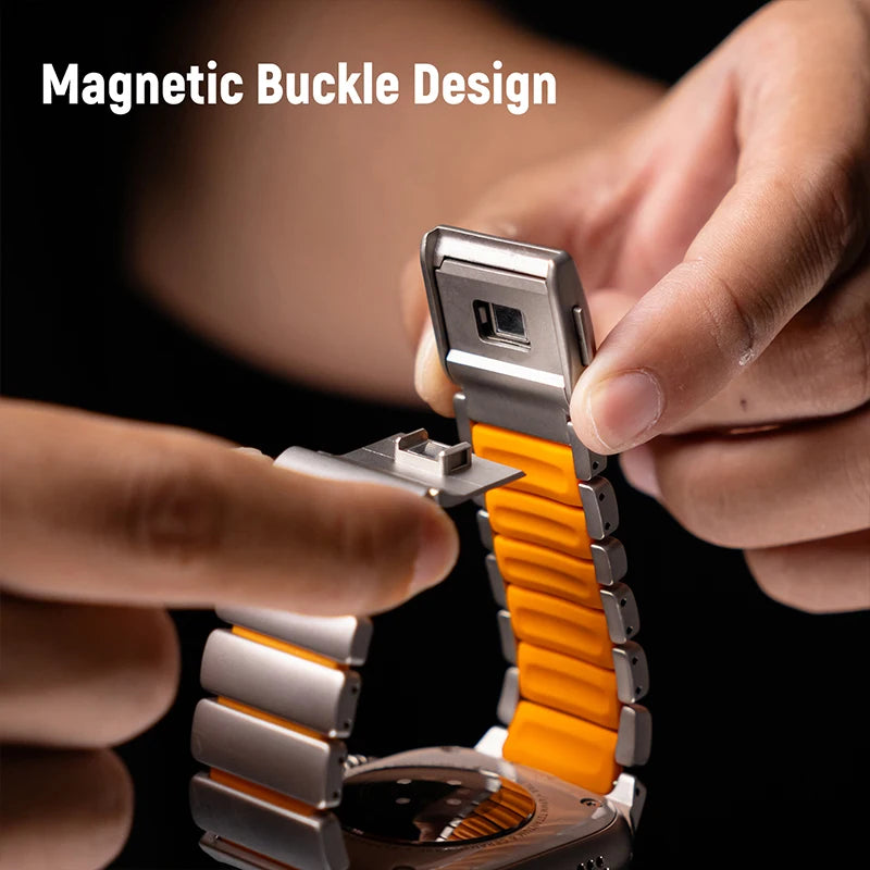 Titanium Metal Band For Apple Watch Ultra 3 11 10 9 8 7 SE 6 Liquid Silicone Magnetic Strap For iWatch 42mm 44mm 45mm 46mm 49mm
