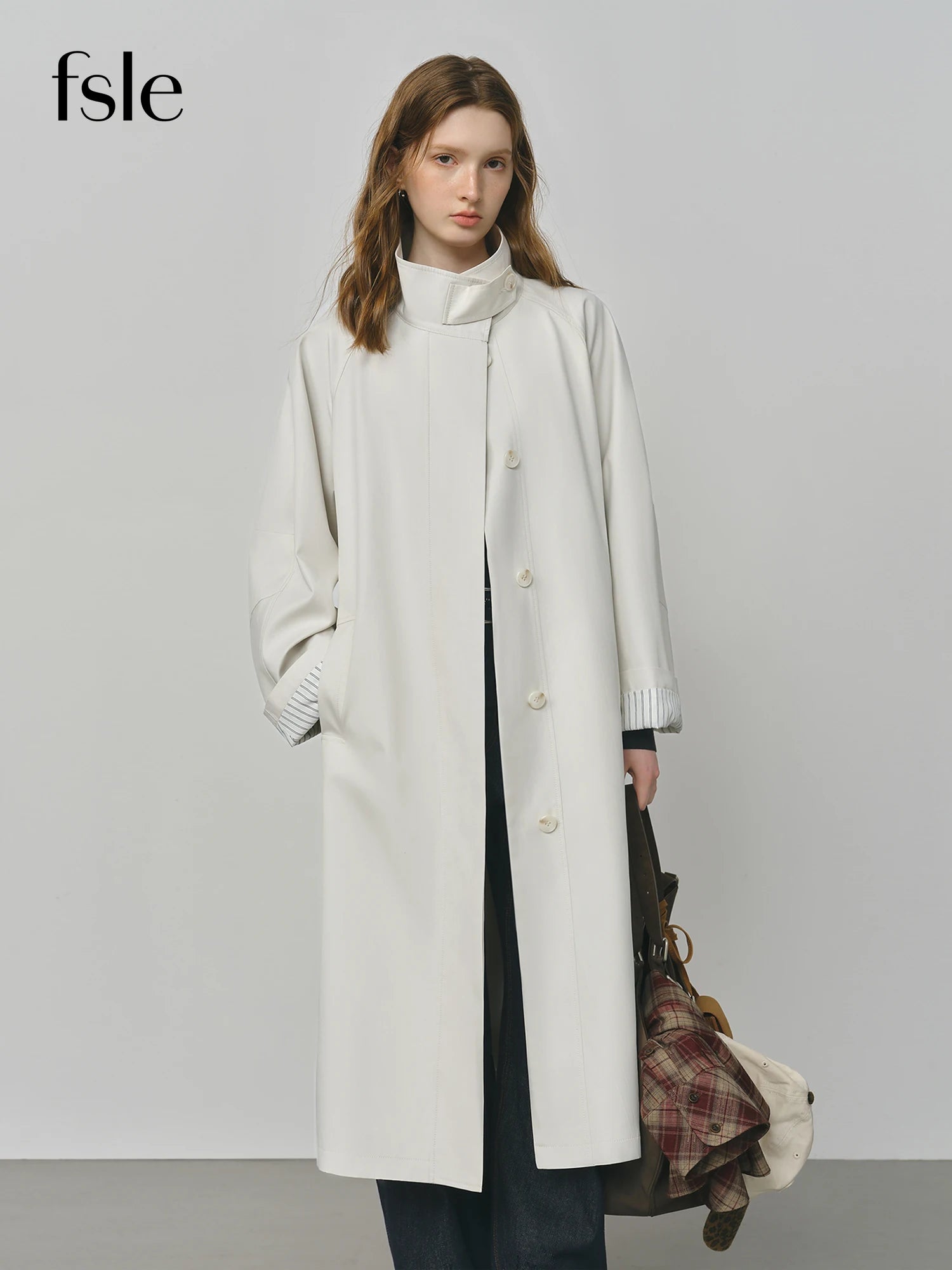 FSLE British Style Design Stand Collar Windbreaker Trench Jacket for Women 2025 Autumn New Arrival Casual Chic Coats for Women