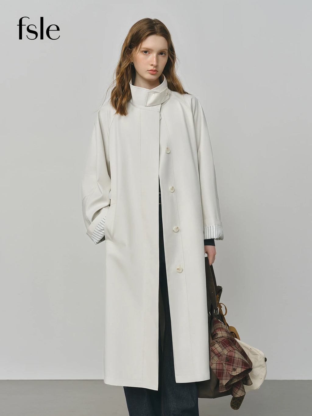 FSLE British Style Design Stand Collar Windbreaker Trench Jacket for Women 2025 Autumn New Arrival Casual Chic Coats for Women