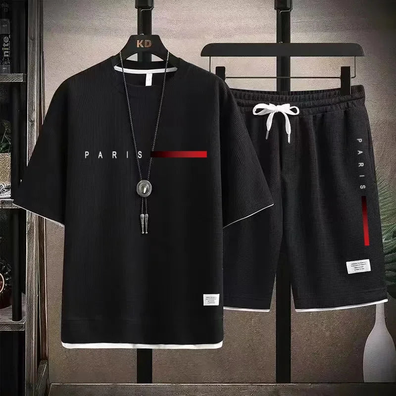 2026 New Trend Hot Summer Sports Suit Modern Casual Suitable for Men Breathable T-shirt Shorts Two-piece Casual and Fashionable