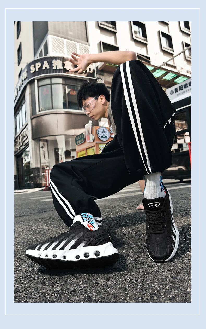 New men's sneakers PU air cushion anti-slip shock absorber running shoes outdoor lightweight and breathable mesh running shoes