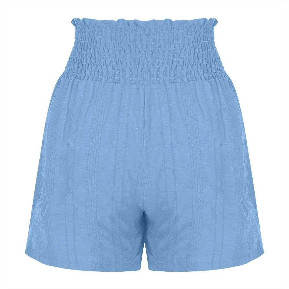 Solid Color Drawstring Women's Short Lace Up Loose Sports Shorts Skirt Summer Pleated Pajama Pants Summer