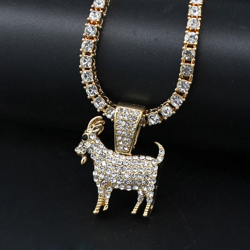 Fashion Gold Silver Plated Goat Pendant Necklace Hip Hop Tennis Chain Necklaces For Women Mens Gifts Motivation Jewelry