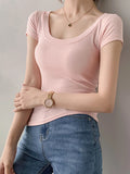AOSSVIAO 100% Cotton T Shirt Women Summer New Slim Solid Basic Tees 16 Color Casual Tshirt Korean O Neck Khaki Tops