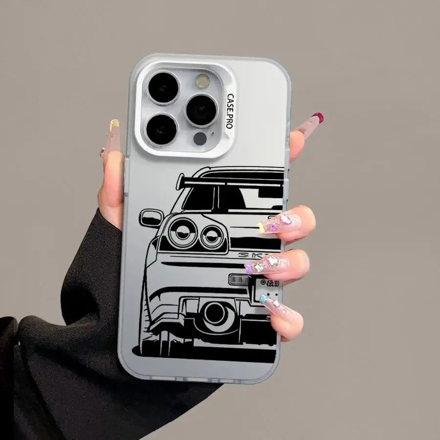 JDM Dream Car Cool Phone Case for iPhone 16 15 14 Plus 16E 13 12 11 Pro MAX Plating Matte Hard Phone Back Cover