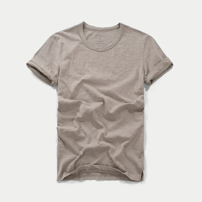 3018 Summer Fashion Short Sleeve Thin T-shirt Solid Color Simple Classic Soft Cozy Round Neck Slub Cotton Men's Casual Tops Tees