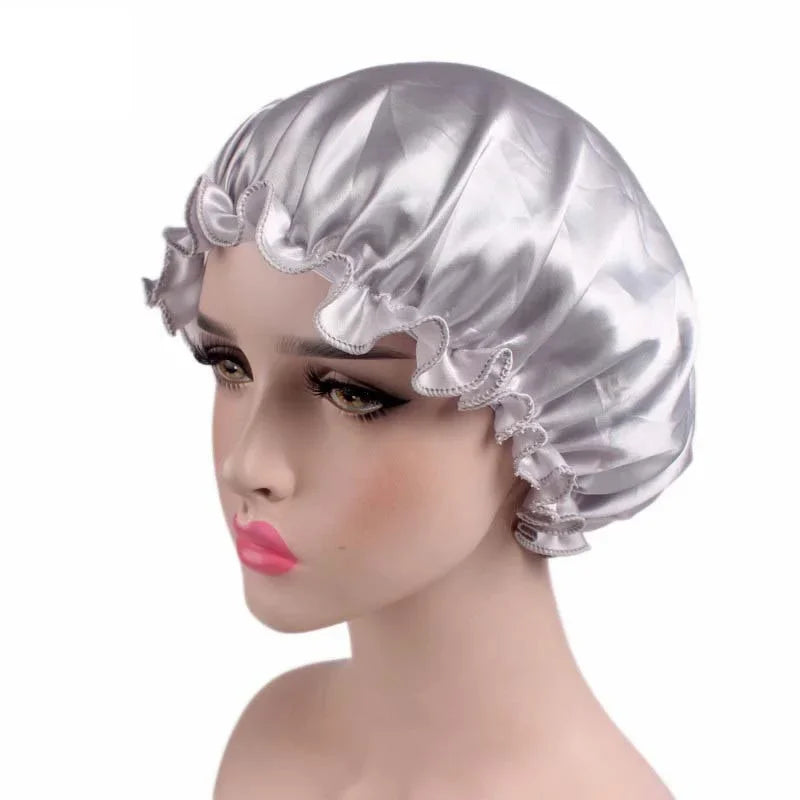 Hair Caps for Sleeping Women Bath Double Layer Headwear Cover Hat Curly New Satin Sleeping Hair Cap Skullies Beanies Accessories