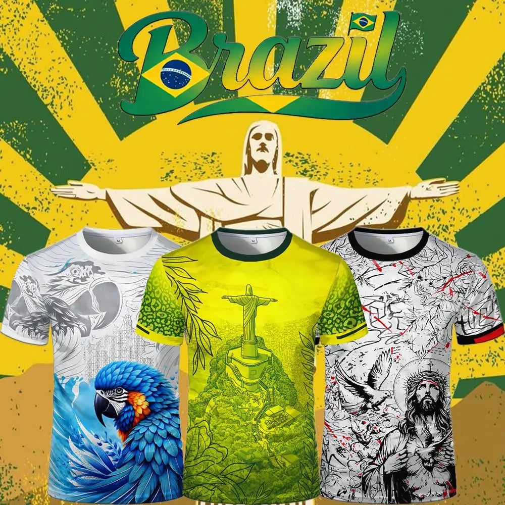 New Brazil Themed T-shirt Men's Brazilian Style Jesus Graphic Sports Jersey Unisex Street Trendy Breathable Short Sleeve Tees