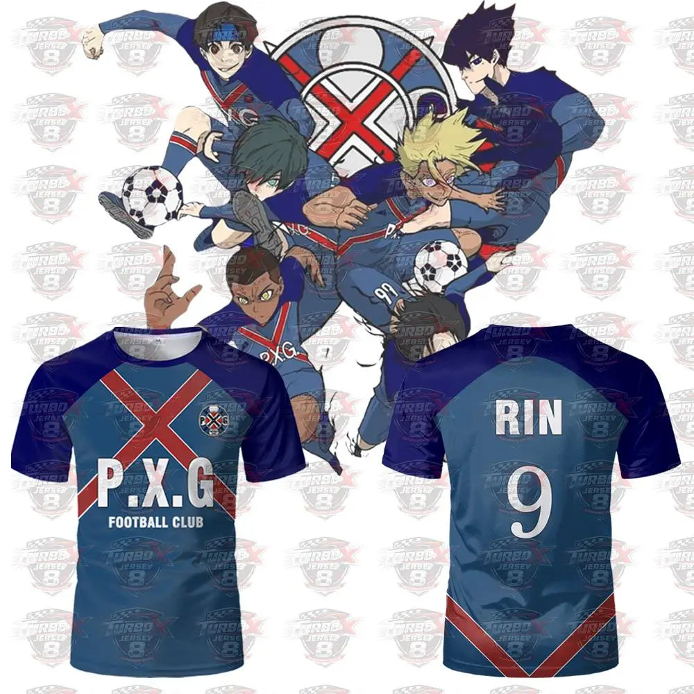 P.x.g Blue Lock Japanese Anime Jersey Football Uniform No.9 Rin Shidou Cosplay T Shirts Men's And Women's Casual Sports Tops