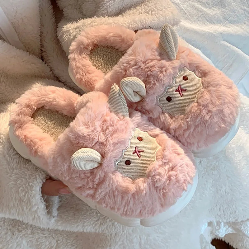 Home Fuzzy Slipper Women Sheep Fluffy Winter Warm Fur Plush Indoor Lazy Female Thermal Furry House Shoe Flat Flip Flop Ladies