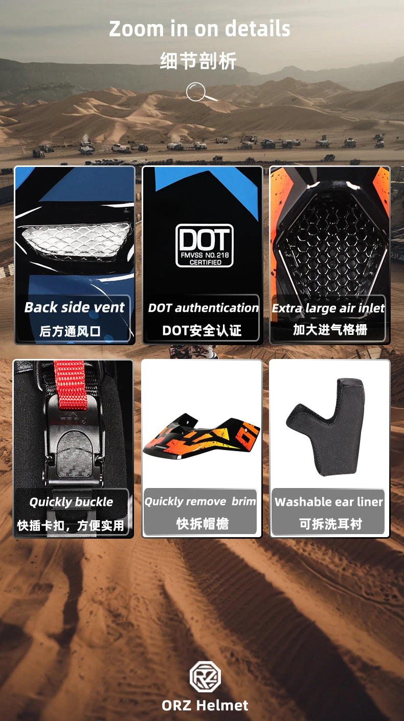 ORZ professional off-road motorcycle helmet, youth off-road full helmet, DOT approved gift of goggles, capacitors de moto