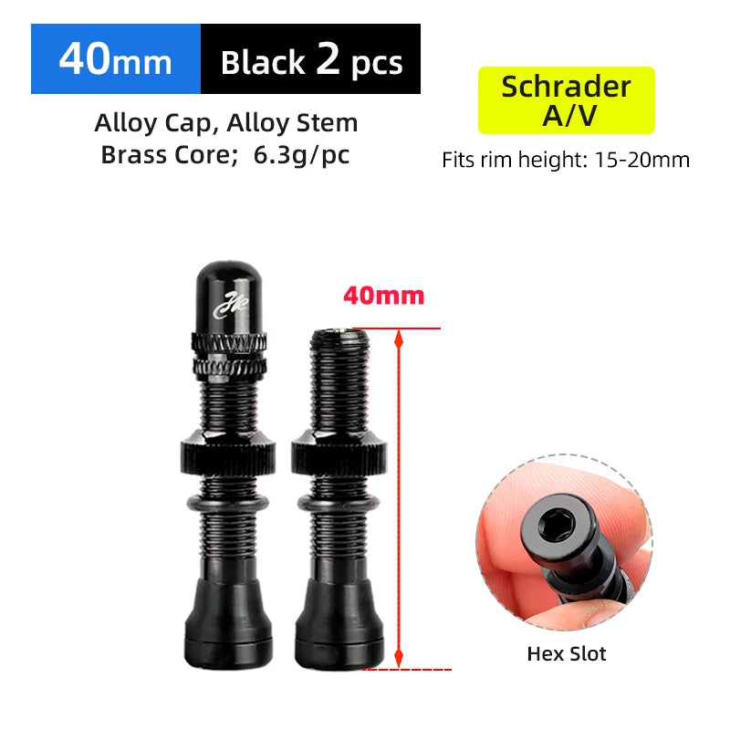 Deemount 2PCS Schrader A/V Valves 40/60mm CNC Machined Anodized for MTB Road Bike Tubeless Rims