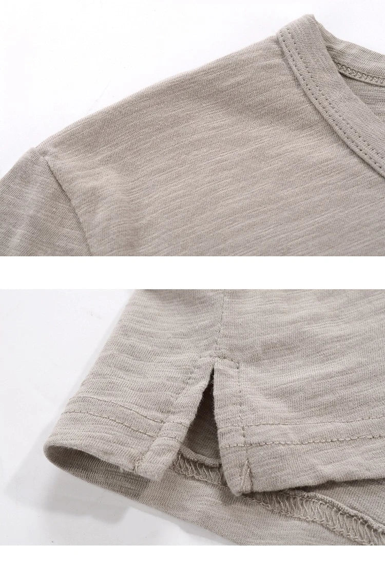 3018 Summer Fashion Short Sleeve Thin T-shirt Solid Color Simple Classic Soft Cozy Round Neck Slub Cotton Men's Casual Tops Tees