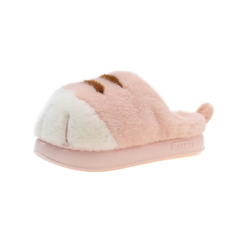 Newest cat paw feet slippers woman fluffy closed heel home shoes for women winter warm slip on animal claw slipper furry loafer