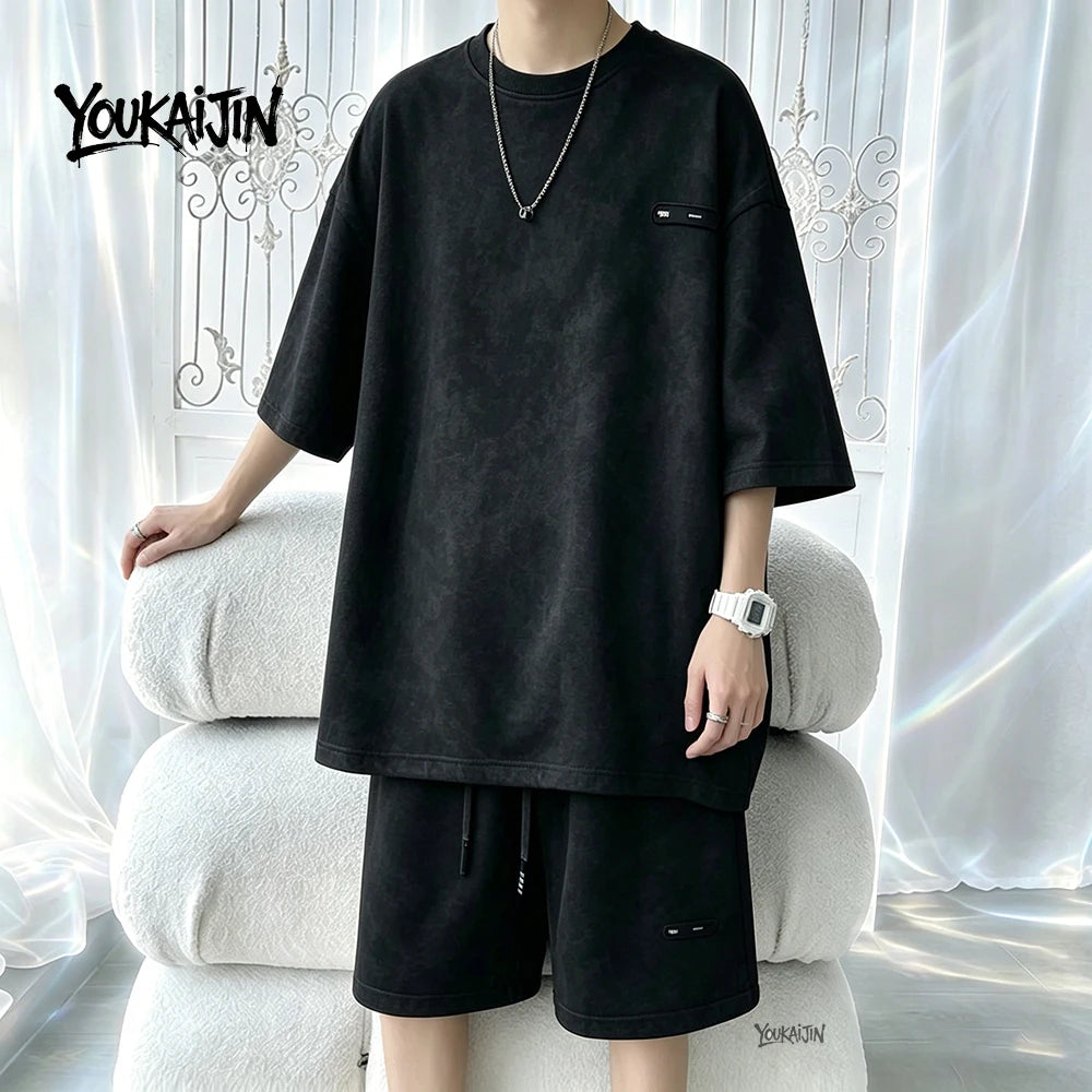 7XL 8XL Tie Dye T Shirt and Shorts Set Men White Casual Streetwear Co Ord Set Men Summer Loose Sportswear 2 Piece Outfit Men