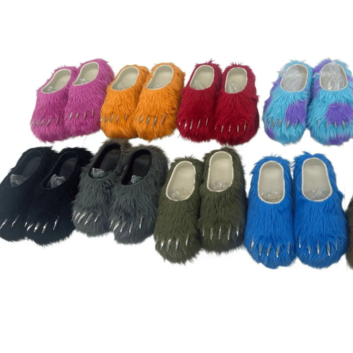 Ins Claw Slippers Adults Winter Flip Flops Warm Fur Slides Fluffy Fuzzy House Shoes Unisex Animal Claw Slippers