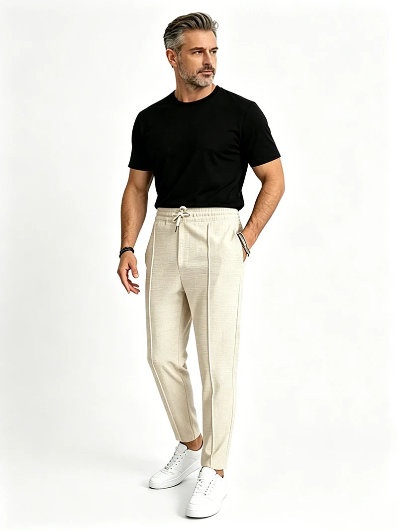 Men Waffle Knit Slim Fit Pants Drawstring Trousers With Pockets Stylish Design Spring Autumn Outdoor Travel Daily Street Wear