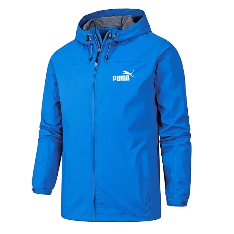 Men's hooded waterproof jacket, camping, outdoor, mountain climbing, windproof, lightweight, long-sleeved outdoor jacket. Suitab