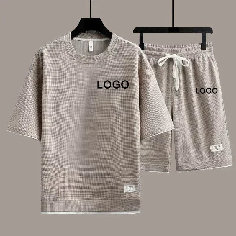Customized Printed T-shirt Short Pants 2-Piece Suit Men Summer Fashion Short Sleeve Tracksuit Set Shorts Streetwear Tee Tops