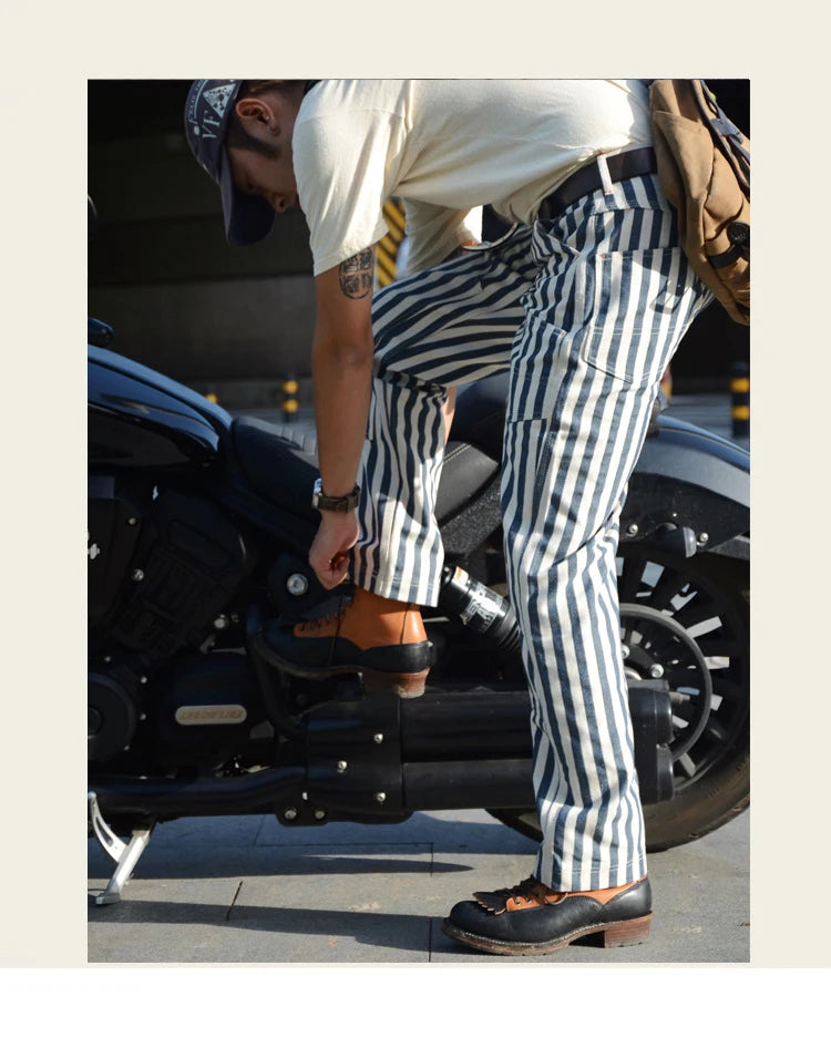 14oz Dense Thicken Heavyweight Striped Pants for Men Good Quality Winter Fall America Style Loose Casual Vintage Worker Trouser