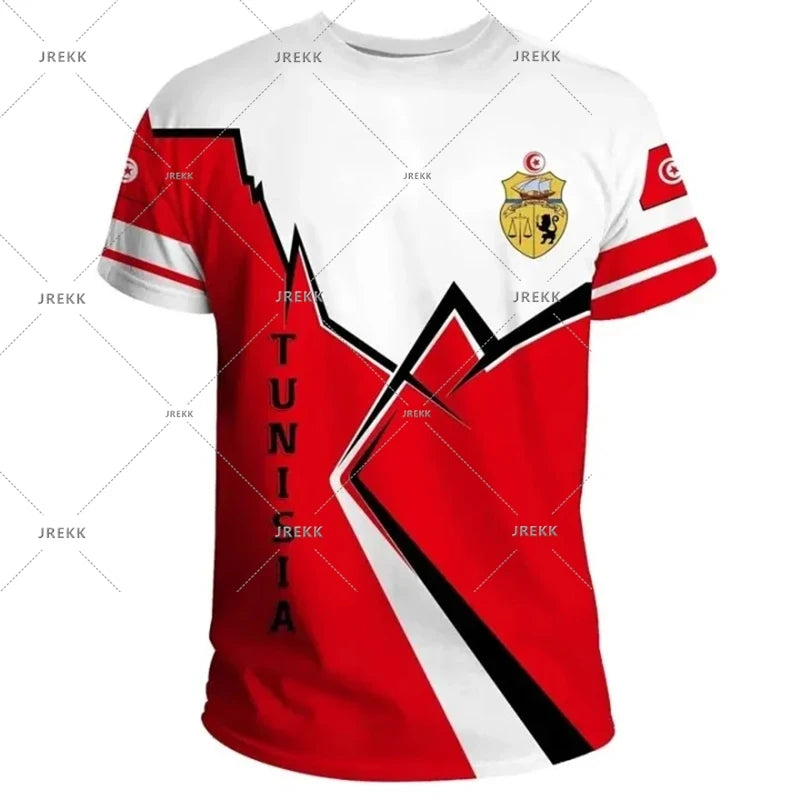 Tunisia National T-shirt For Men's Clothing Red Theme Print O Neck Short Sleeve T-shirts 2025 Summer Men Casual Sport Tee Top