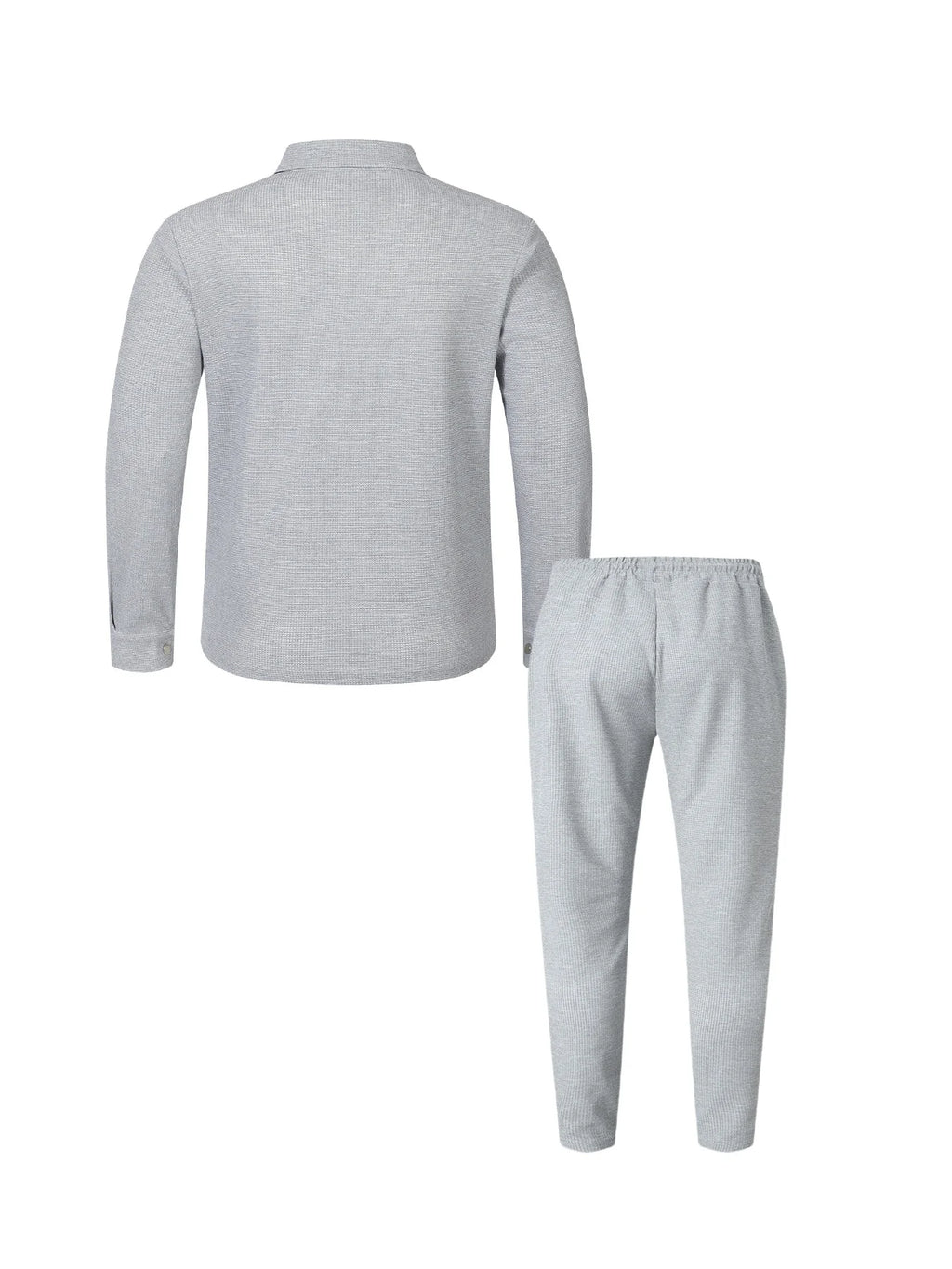2026 New Men's Casual 2 Piece Tracksuit Fall Waffle Knit Solid Color Lapel Collar Button Jacket with Pockets Long Pants Set