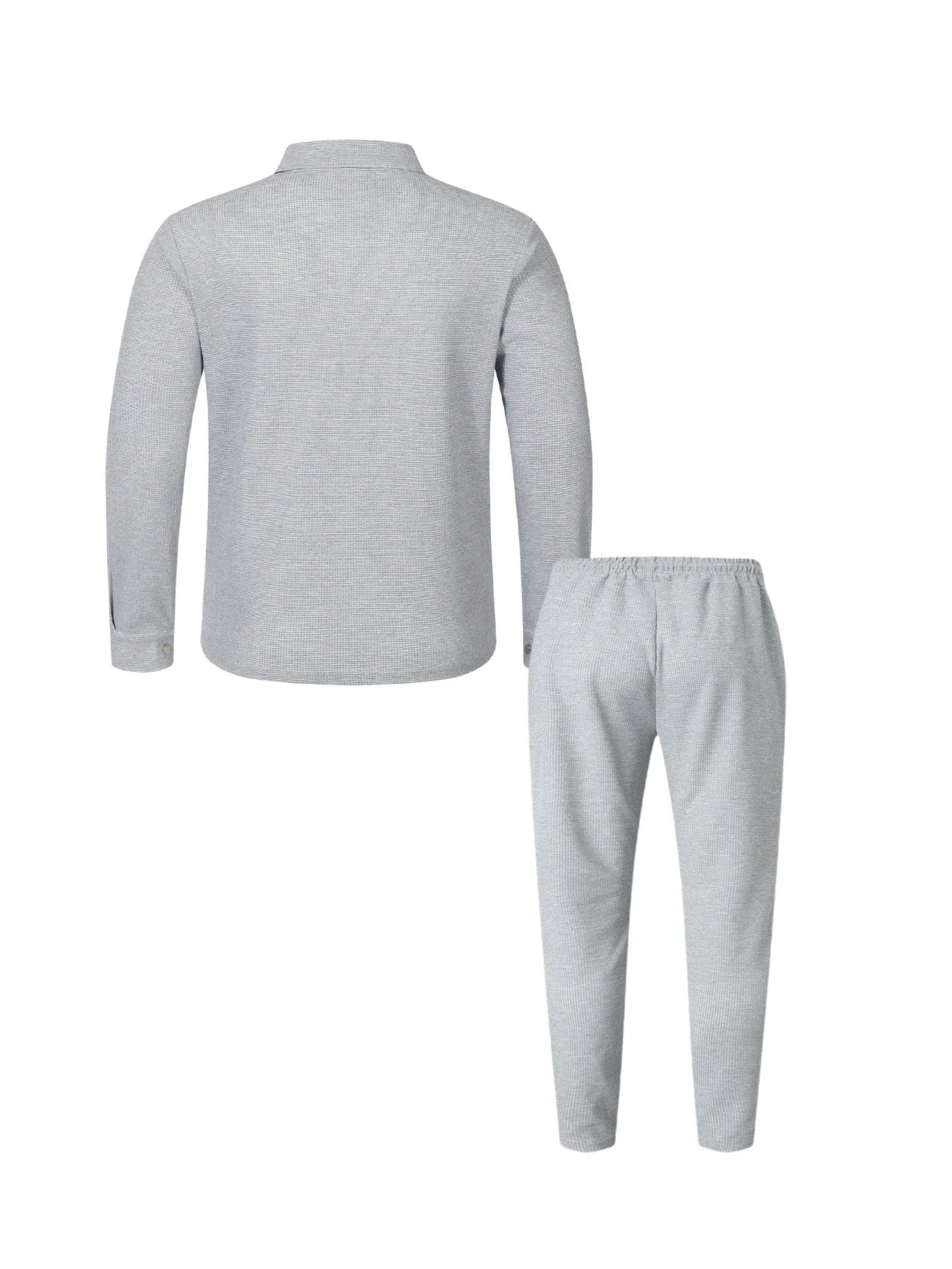 2026 New Men's Casual 2 Piece Tracksuit Fall Waffle Knit Solid Color Lapel Collar Button Jacket with Pockets Long Pants Set