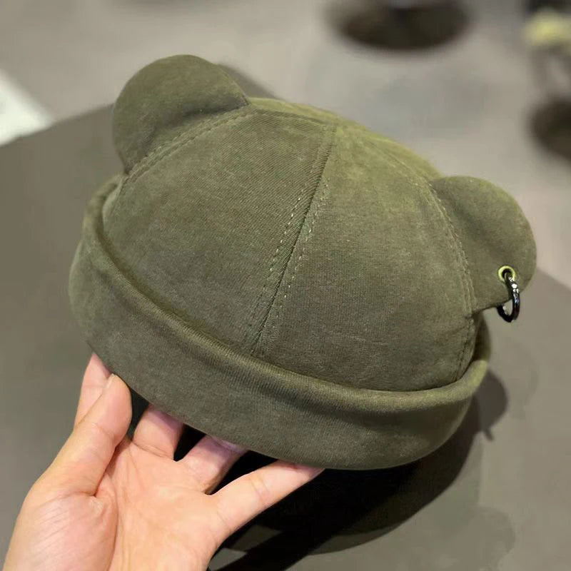 Unisex Cat Ear Cute Dome Caps Men Women Melon Beanie Htas Solid Color Autumn Winter Hip Hop Hat Fashion Korean Version Melon Cap