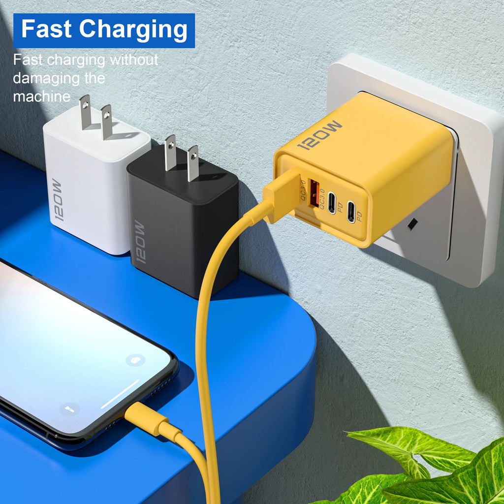 4 Ports 120W Charger USB C PD Quick Charge 3.0 Type C USB Phone Chargers Fast Charging Adapter For iPhone Samsung Xiaomi Huawei