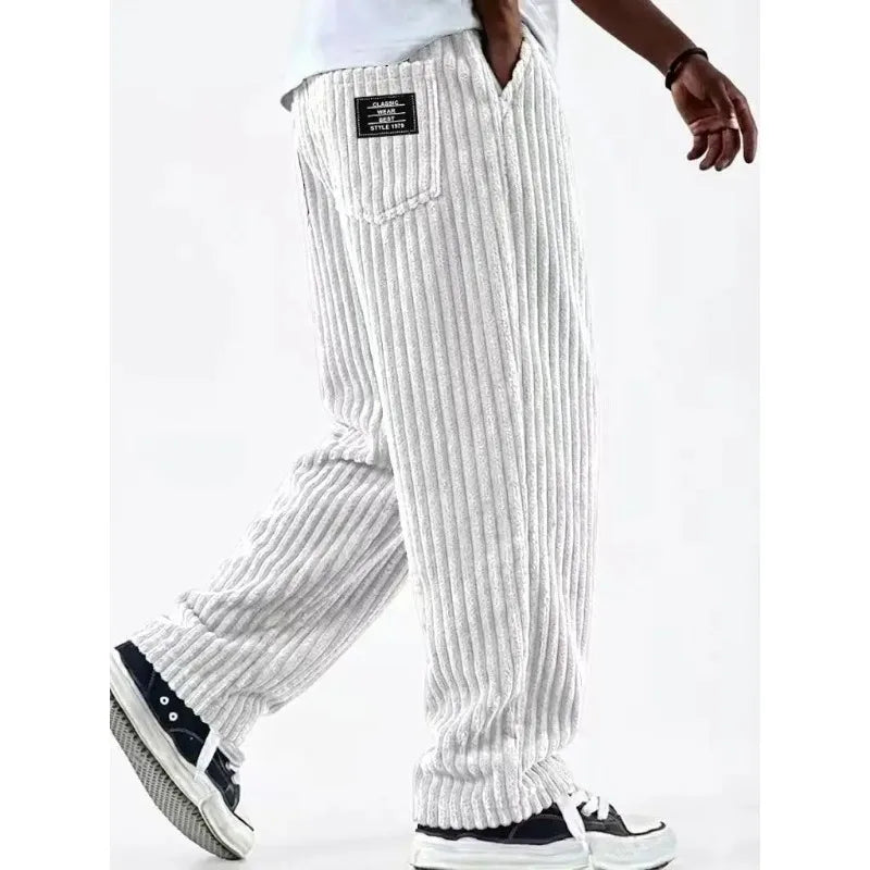 Retro Vertical Striped Men's Pants Corduroy Casual Pocket Trousers Loose Baggy Pants Straight Sweatpants Outdoor Streetwear