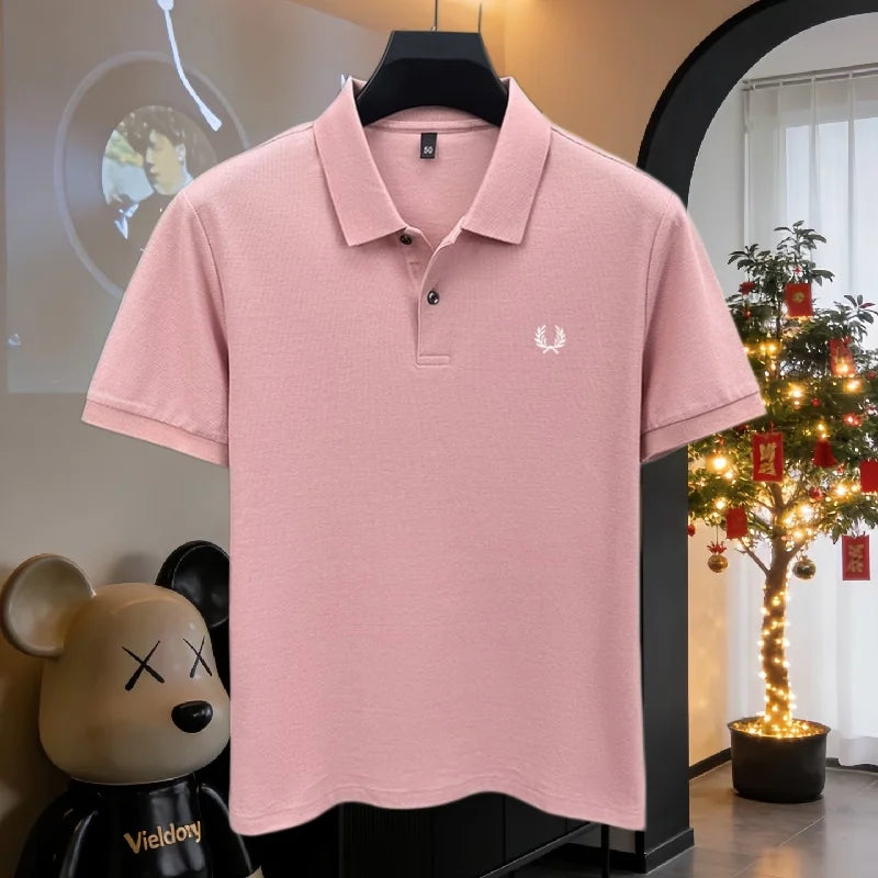 100% pure cotton 2026high-end brand men's short sleeve polo shirt summer fashion luxury wheat embroidery golf top casual T-shirt