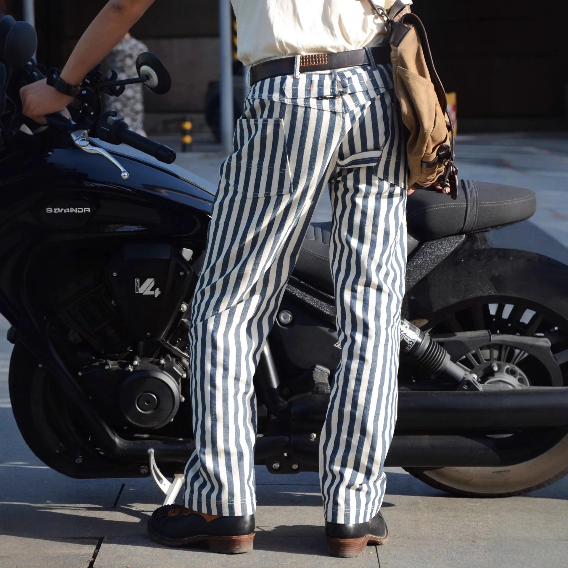 14oz Dense Thicken Heavyweight Striped Pants for Men Good Quality Winter Fall America Style Loose Casual Vintage Worker Trouser
