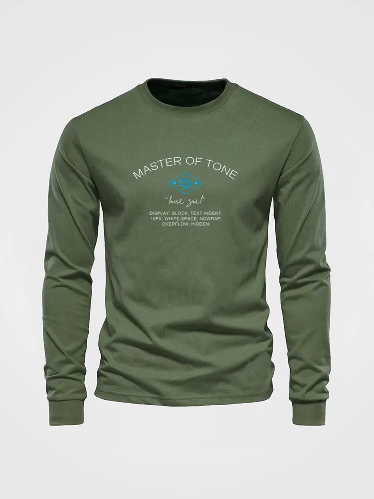 Simple Smiley Face Printed Men's Fashion Long-sleeve Round Neck T-shirt Autumn and Spring Season Mens Home Leisure Plus Size Top