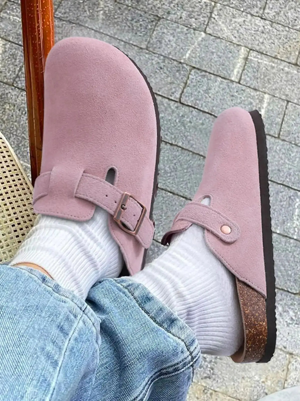 Crestar Women's Suede Clogs Leather Mules Cork Footbed Sandals Potato Shoes with Arch Support Fashion Leather Mules Shoes