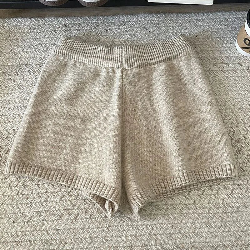 High-Waisted Elastic Knit Shorts Women's Anti-Exposure Outerwear Warm Pants Base Layer Thermal Pants Harajuku Vintage Y2K Shorts