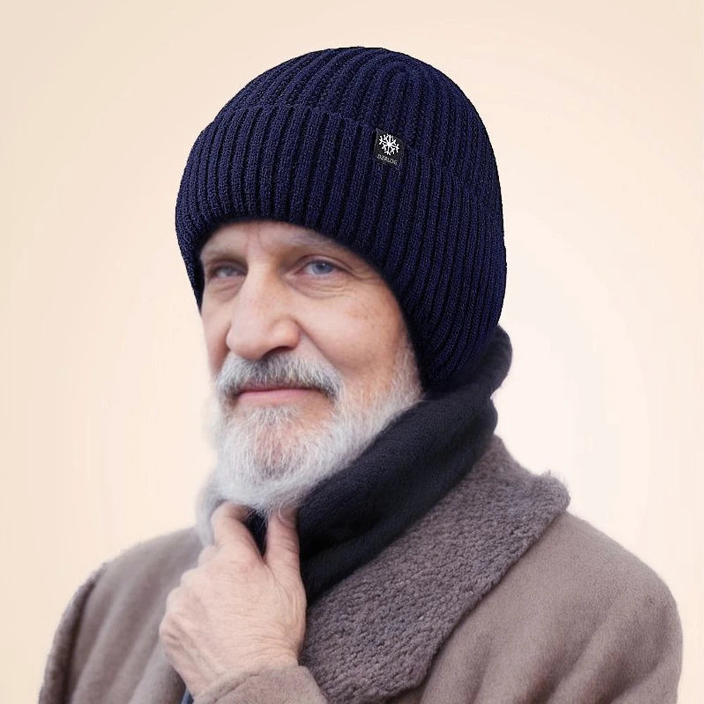 2pcs Winter Cycling Fleece Hats Knitted Plush Warm Outdoor Sports Cap Scarf for Women Men Hat Windproof Ski Ear Protection Gift